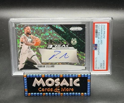 2024 Panini Prizm Fast Break Autograph Damian Lillard Bucks Blazers PSA 9 MINT
