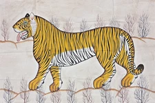 Large Tiger Painting on Cotton Yellow Indian Tiger Wildlife Handpainted Wall Art