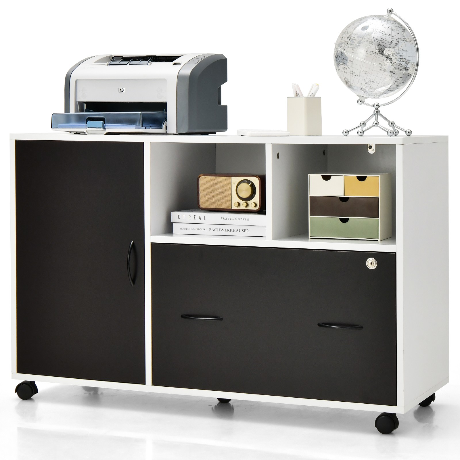 Mobile File Cabinet Lockable Lateral Filing Shelves for Letter/Legal/A4 Size