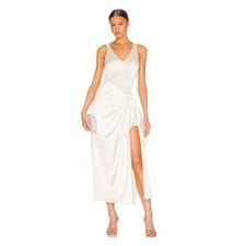 Show Me Your MuMu Hampton Wrap Dress Ivory Luxe Satin White Bridal Prom Size XS
