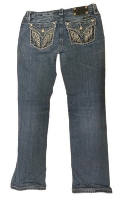 Miss Me Size 27 Mid-Rise Easy Straight (Angel Wing)   Crystal Jeans Mea 29 X 27