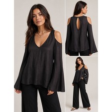 Show Me Your Mumu Black Cold Shoulder Tunic Top Bell Sleeve Small