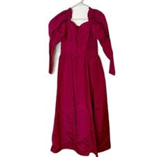 Vintage 80s Fuchsia Pink Taffeta Prom Dress Puffy Sleeve Formal Gown Size S