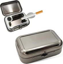 Portable Stainless Steel Pocket Ashtray with Windproof Lid Mini Travel Black