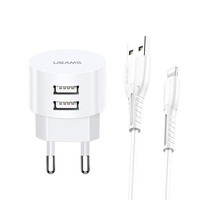 Usams T20 Usb-LadegeräT 2Xusb 2,1A Mit Lightning-Kabel, Weiß