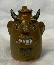 Nancy Richards Ball Southern Primitive Folk Art Pottery Mini Devil Face Jug