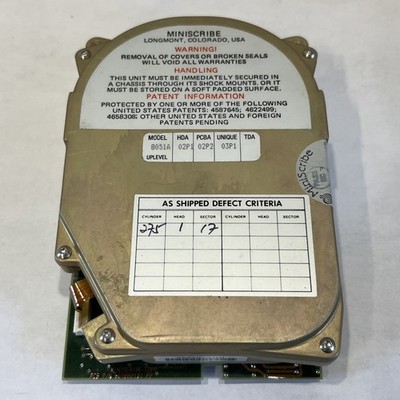 Miniscribe 8051A HD493934E Vintage Hard Disk Drive Longmont CO For Parts-Repair