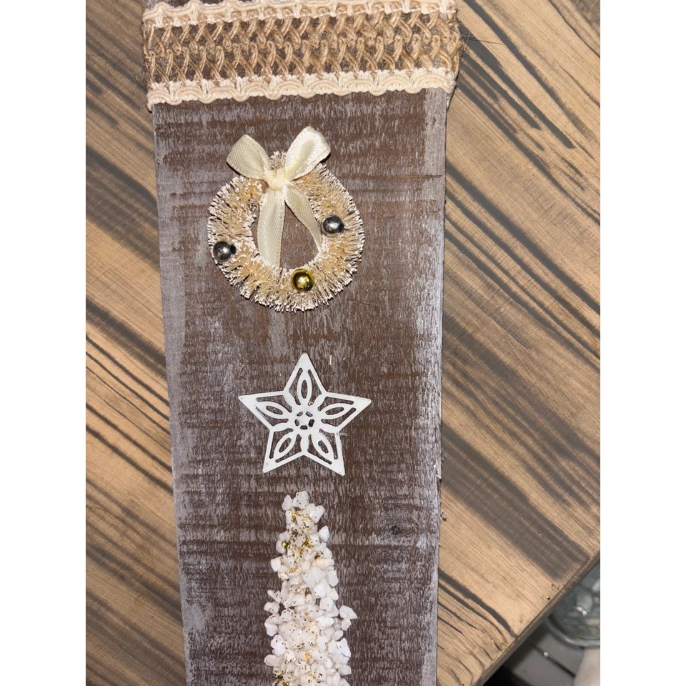 Árbol de Navidad de madera rústico decoración de pared brillo estrella corona acento navideño Foto 2 de 4