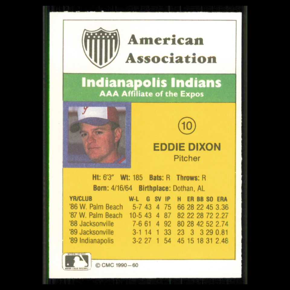 Eddie Dixon #60 1990 CMC Minor League Indianapolis Indians Baseball Card MLB NM - Image 2 of 3
