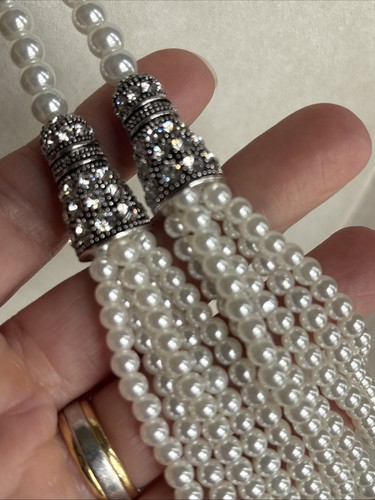 Park Lane 3” Faux Pearl Tassel Earrings & Slip Knot Lariat Antique Silver Tone - Picture 13 of 20