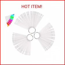 150 Pcs Clear Nail Swatch Sticks with Ring, Fan Shape Nail Art Tips, False Nail