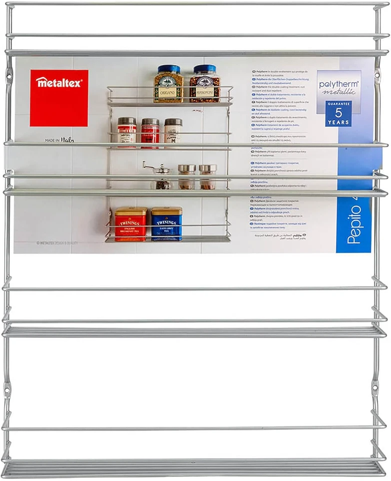 , Pepito, Portaspezie Con 4 Ripiani, Colore Argento, 36 X 8 X 45 Cm - Immagine 4 di 4