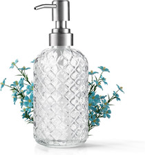 14 Oz Refillable Glass Soap Dispenser with Rust Proof Stainless Steel Pump, for