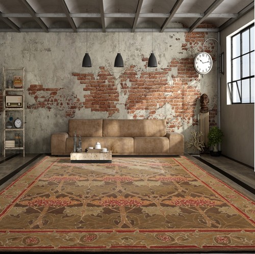 William Morris Multi Sizes Handmade Transitional Tulips 100% Wool Area Rug Green - Picture 3 of 12