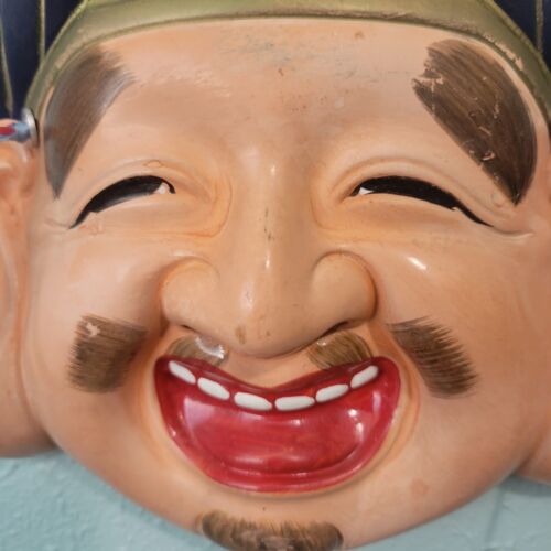 Vintage Japanese Pottery Ebisu Daikoku fortune and Wealth God Mask Wall Hanging - Picture 2 of 9
