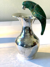 Los Ballesteros STERLING SILVER Ewer Pitcher w Tesselated Malachite Parrot 1970