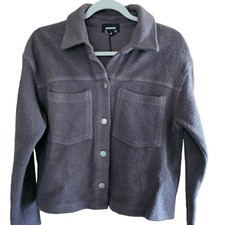 Monrow Teddy Fleece Cropped Trucker Jacket Size Xs Button Down Faded Black