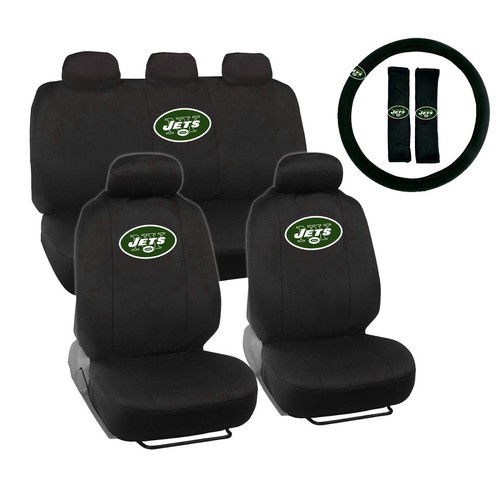 New NFL New York Jets Black Front Back Car Seat Covers Steering Wheel