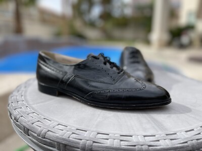 B.O.Q. Oxford Brogue Wingtip Black Eel Leather Dress Shoes  display picture 1