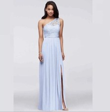 Davids Bridal Bridesmaid/Ball Gown/Prom One Shoulder Sz 8 Lace Wedding NWT