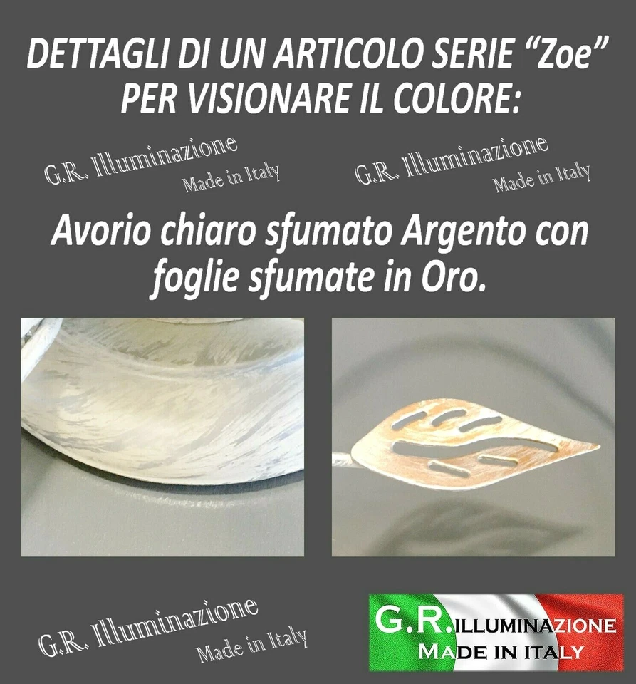 APPLIQUE IN FERRO BATTUTO 2 LUCI AVORIO ARGENTO E ORO LAMPADARIO DA PARETE Zoe - Immagine 2 di 4
