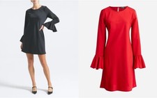 J Crew Women Black Red Shift Dress 2 4 Ruffle Long Sleeve Crew Neck Satin Crepe