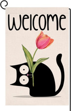Spring Cat Tulip Garden Flag 12X18 Vertical Double Sided Welcome Easter Farmhous