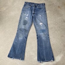 Vintage 70s Levi  s 646 Bell bottom Orange Tab Distressed Patched Jeans 30x30
