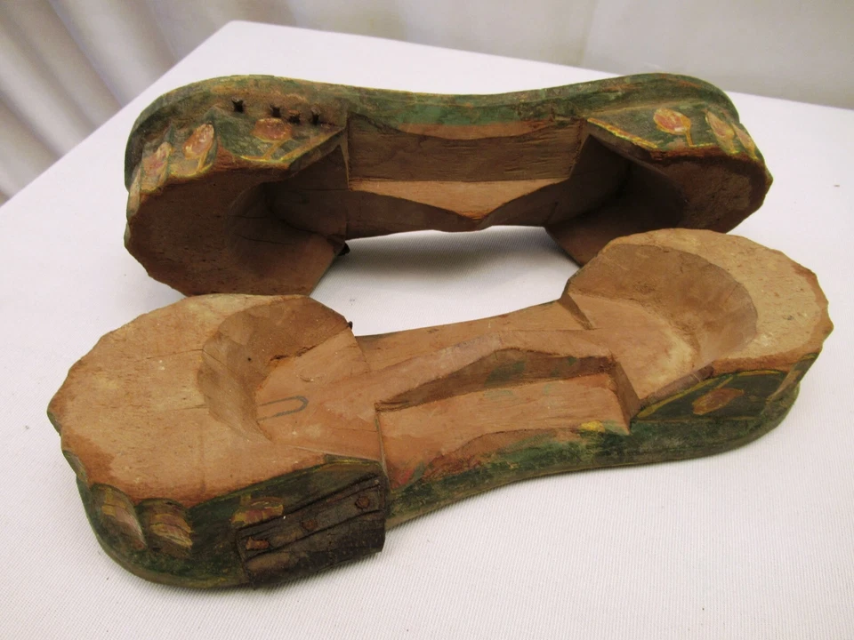 Antique Tribal Wood Paduka Sandals Khadau Methiyadi Vintage Footwear Painted *2 - Image 4 of 4