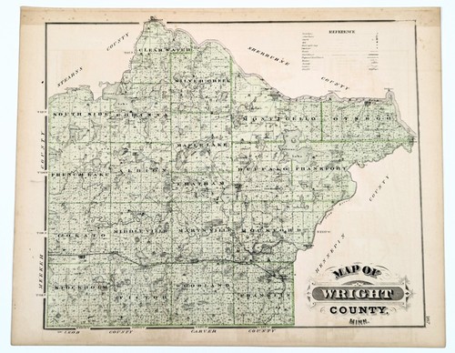 1874 MINNESOTA County Map WRIGHT - MEEKER (17.5x14) LARGE Original A. ANDREAS