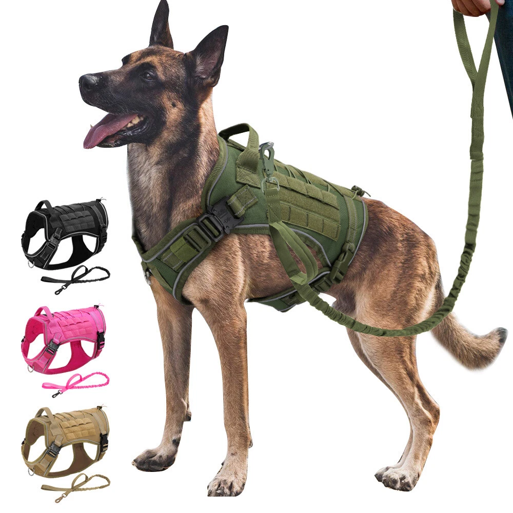 No-pull Military Tactical Dog Harness and Leash MOLLE Vest German Shepherd  M-XL