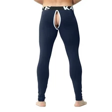 Men Open Back and Open Front Fly Long Johns Underwear Sexy Legging Base Layer