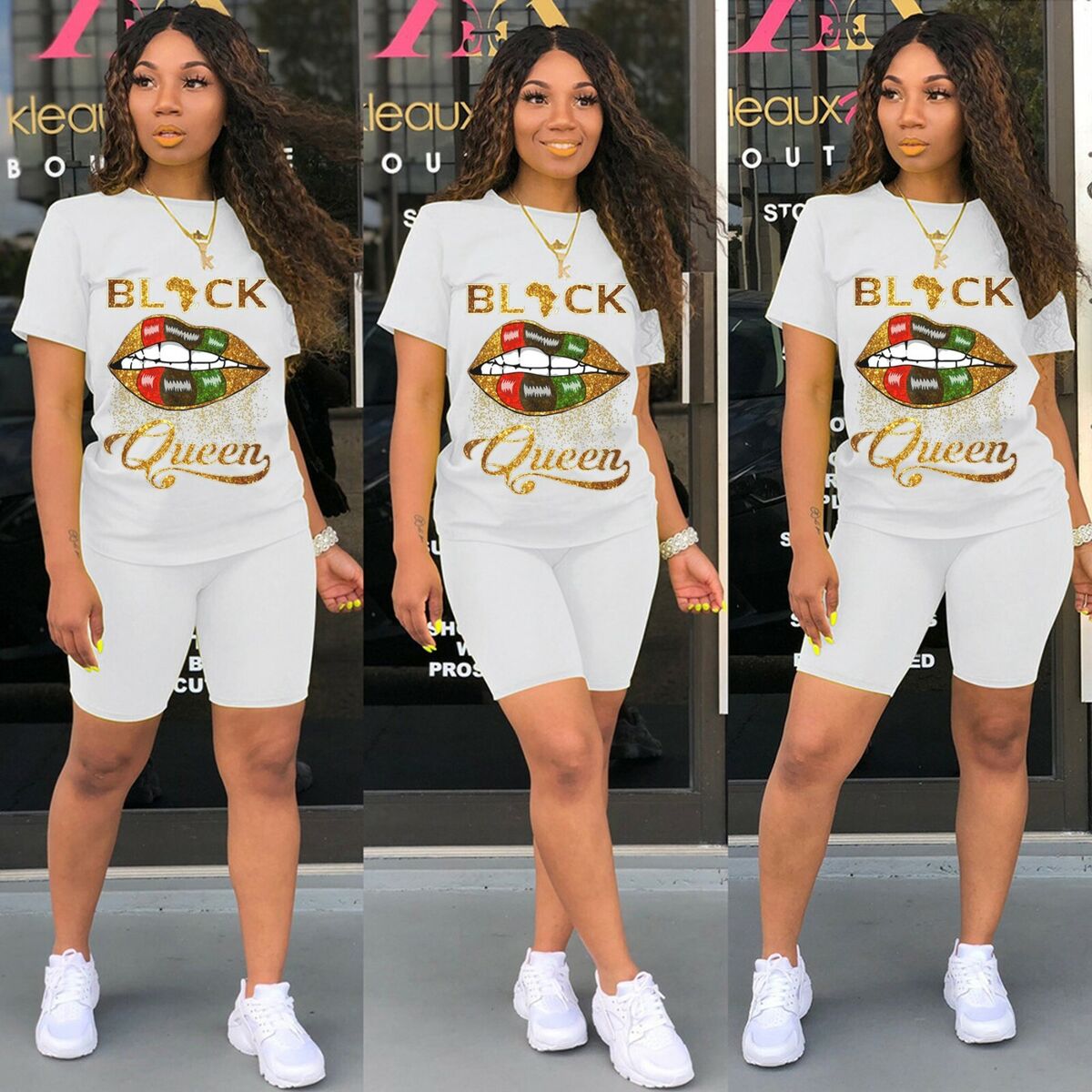 Plus Woman Script T-Shirt & Cycle Short Two-Piece