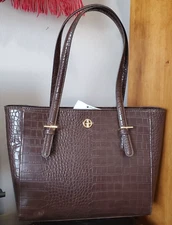 GIANI BERNINI croc embossed faux-leather medium tote bag -Chocolate/Brown