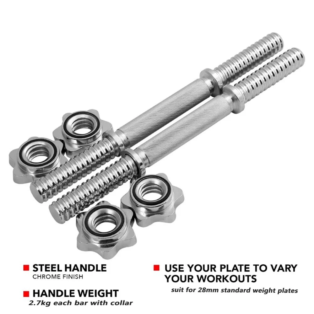 14" 16" 19" Standard Dumbbell Bar Handles Pair fit 28mm Standard Weight Plates