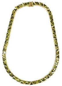 Authentic Sterling Silver Gold Plated Triangle Link Stone Necklace 17 Inches