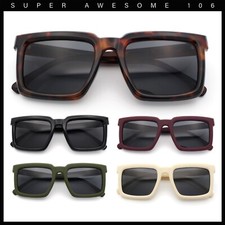 Beveled Thick Plastic Retro Horn Rim Rectangle Sunglasses