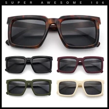 Beveled Thick Plastic Retro Horn Rim Rectangle Sunglasses