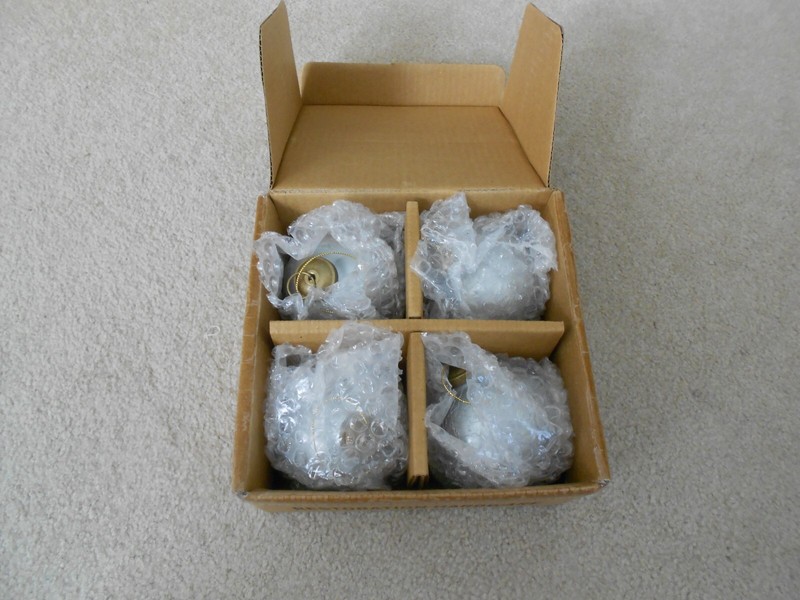 Set of 4 Restoration Hardware KUGEL Type Silver Crackled  Glass  Ornaments
