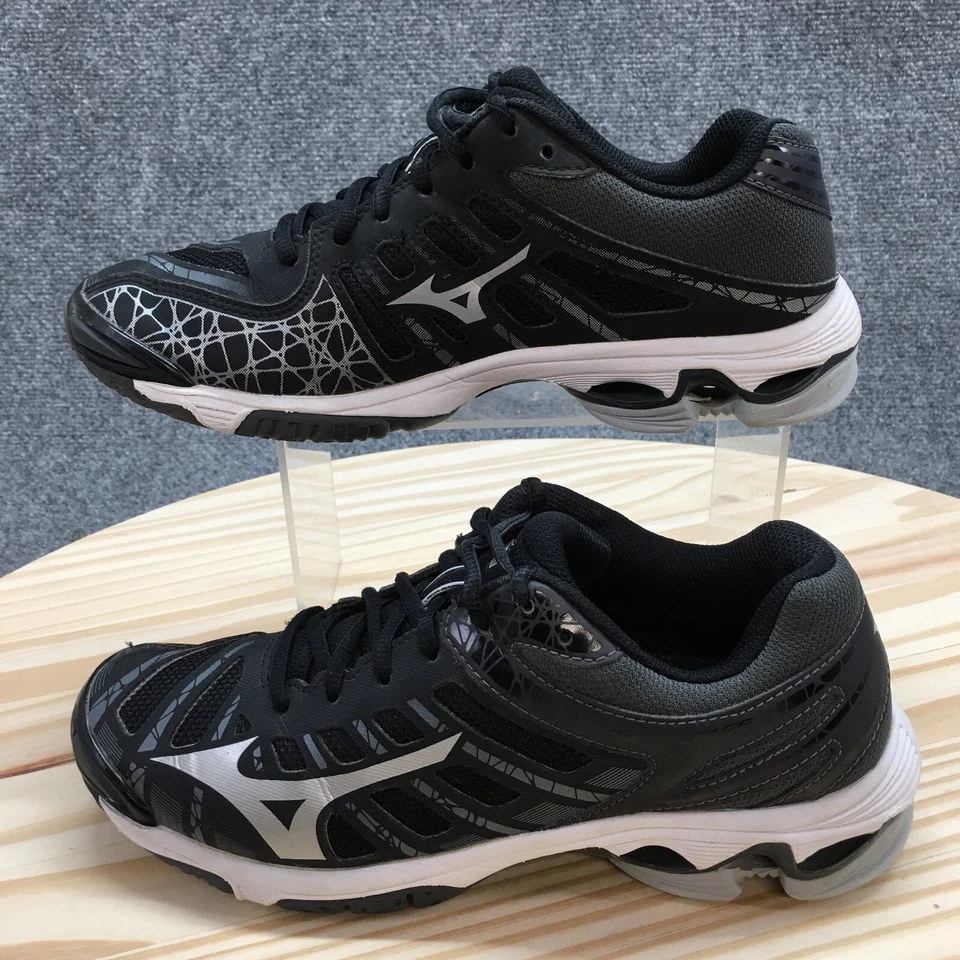 Mizuno Zapatos Mujer 8.5 Onda Voltaje Atlético Bajo Tenis Negro Gris Con Cordones Foto 2 de 4