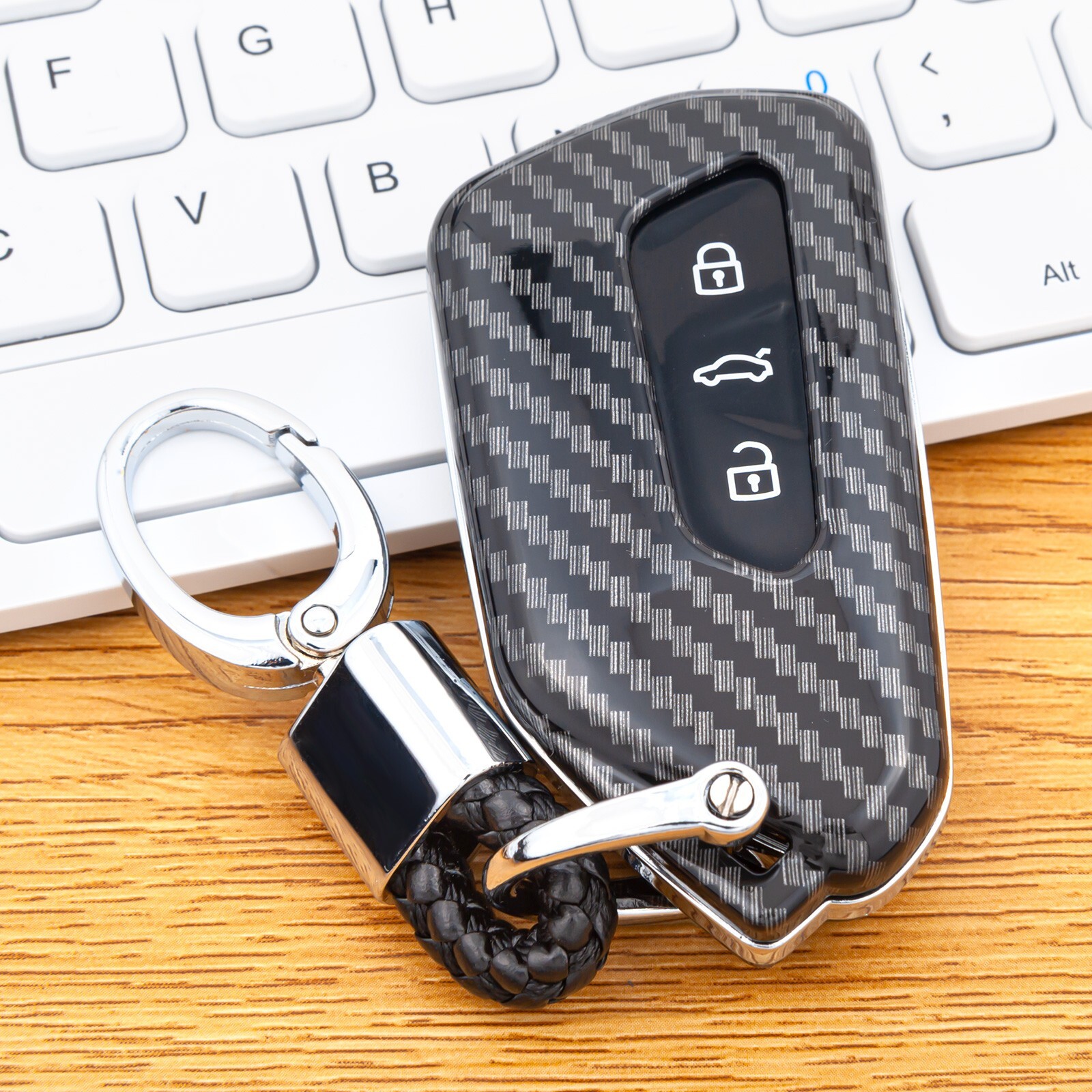 ABS plastic Carbon Fibre Car Smart Key Chain Case Cover For VW Golf GTI MK8 ID.4