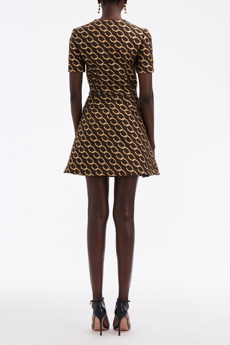 oscar de la renta gold mini dress OSCAR DE LA RENTA Gold Foil Cherry blossom mini dress