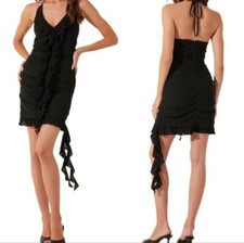 ASTR The Label Revolve Black Ruffle Halter Mini Cocktail Dress NWT