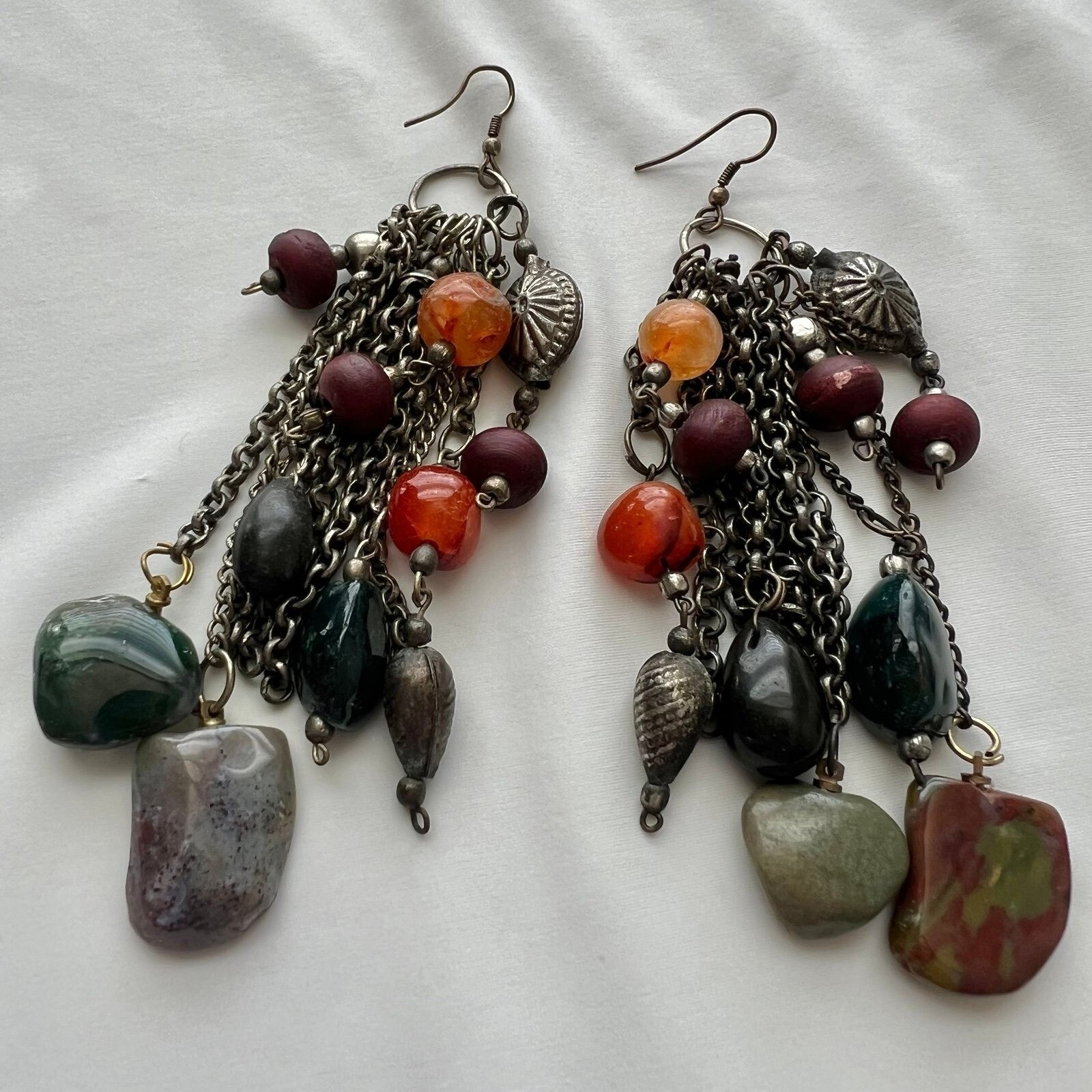 Gemstone Tumble Statement Mixed Long Dangle Fring… - image 6