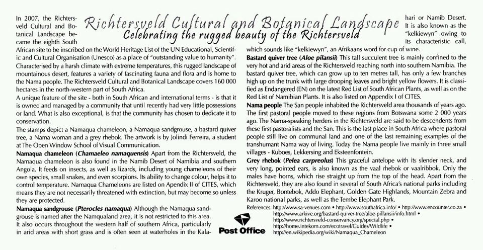 Sudáfrica 2010 Richtersveld paisaje cultural y botánico pájaro (sello FDC) Foto 2 de 4