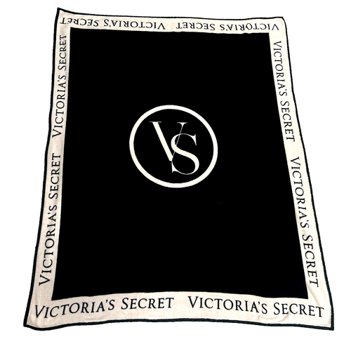 VICTORIA'S SECRET Coperta Poliestere Fleese Nero/Rosa 61" x 49" Bordo Raso Usato in Ottime Condizioni