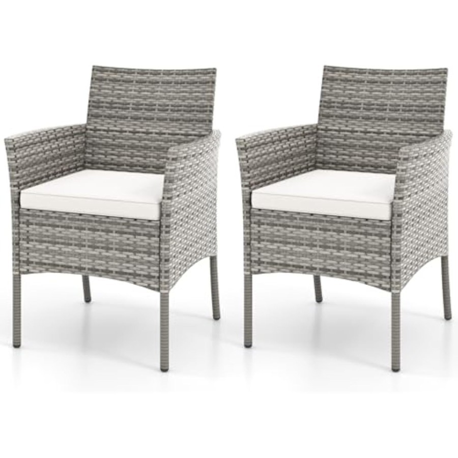 Wicker patio chairs set of 2, indoor outdoor pe rattan armchairs w/can