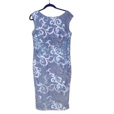 Adrianna Papell Blue Lace Sequin Party Cocktail Dress Women Size 10 Festive