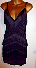 SEXY LITTLE BLACK  SHORT FITTED LACE &  FRINGE STRAPPY DRESS SIZE XS  BY SHEIN
