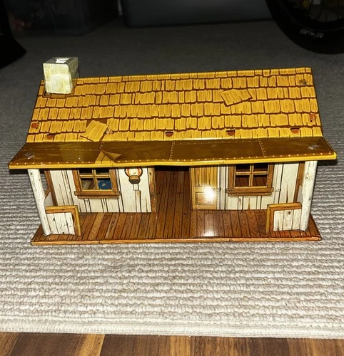 CLEAN Vintage 1950’s MARX Roy Rogers Rodeo Ranch Tin Cabin WITH Chimney READ